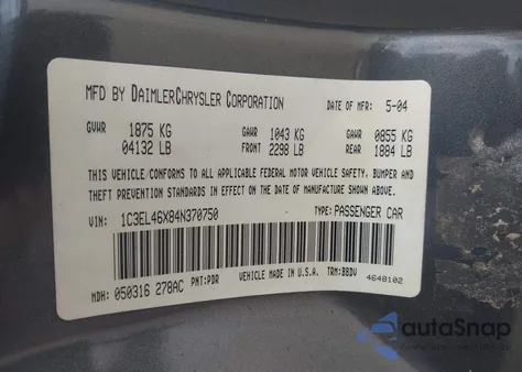 2004 Chrysler Sebring from USA, damaged, VIN 1C3EL46X84N370750